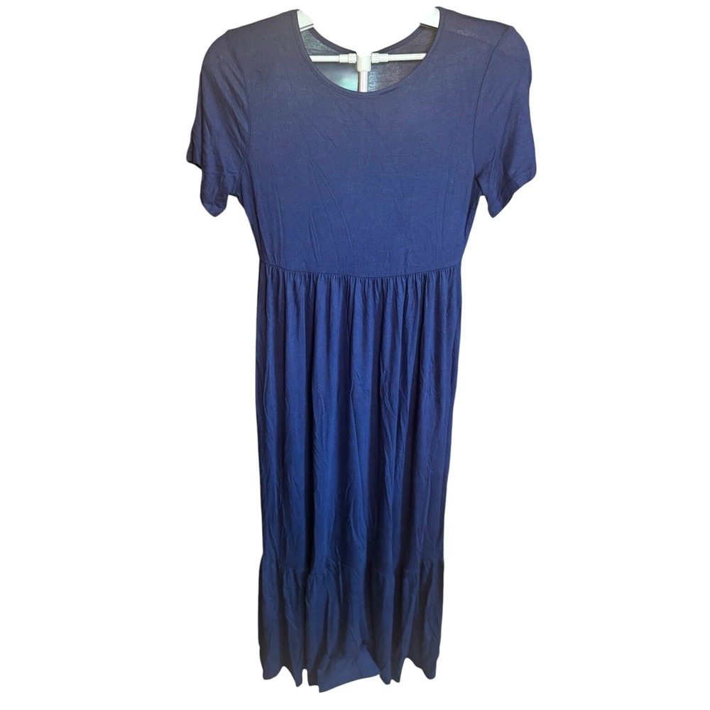 SIEANE Navy Maxi Dress Women's M Scoop Neck‎ Short Sleeve Tiered Hem NWT Blue
